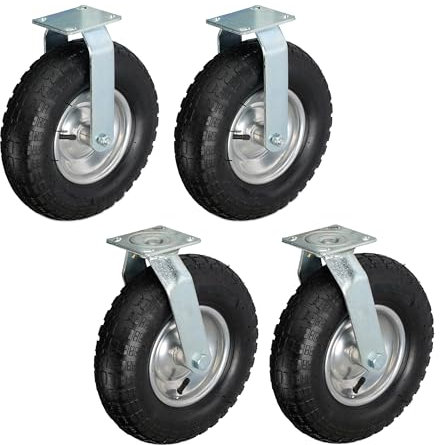 Relaxdays 2x Bockrolle + 2x Lenkrolle Set, luftbereiftes Schwerlastrad, 3.00-4, Transportrollen 120 kg, schwarz/silber