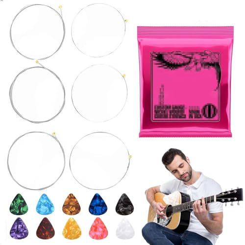 dinghaole Elgitarrsträngar, nickel omspunna gitarrsträngar, regular Slinky klassiska, ersättningsgitarrsträngar, med 6 stycken gitarrplektrum (Pick Plectrums Random Color)