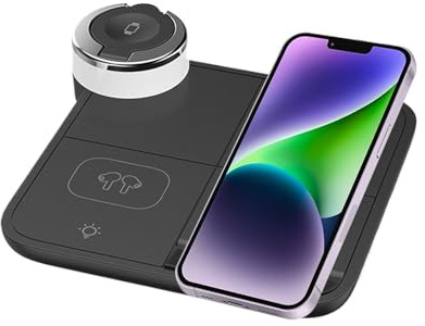 Stazione di ricarica per dispositivi multipli - Stazione di ricarica magnetica 4 in 1, supporto magnetico pieghevole per bianco, nero | Caricabatterie wireless veloce con luce per cellulare, tablet