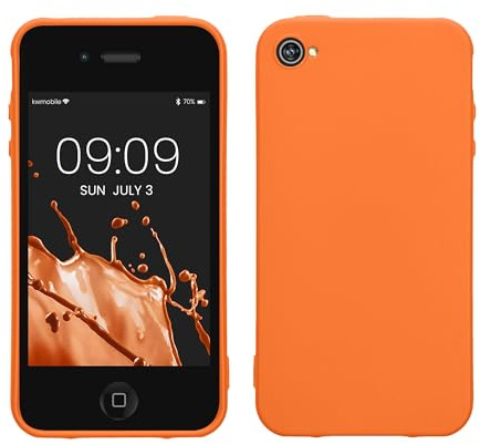 kwmobile Case Compatible with Apple iPhone 4 / 4S Case - Soft Slim Protective TPU Silicone Cover - Fruity Orange
