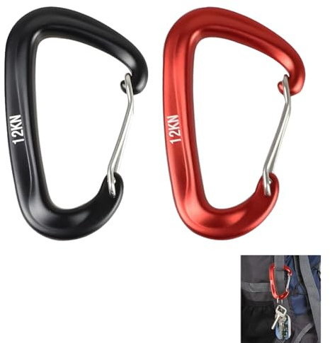 2 PCS 12KN Carabiner, Heavy Duty Carabiner Clips Aluminum D-Ring for Hammock Camping Hiking Backpack Fishing Travel and More, Rust-Free Lightweight Strong Easy to Use, Ideal for Outdoor Activities