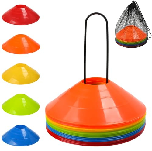 VirtuGro 25Pcs Football Cones Sports Cones Marker Football Training Cones Disc Cones Set with Carry Bag and Metal Cone Holder Space Marking Cones for Kids Soccer, Sports, Games, Agility Training