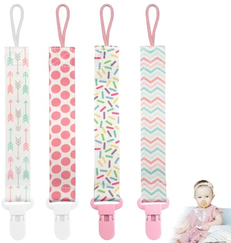 4 Stück Schnullerband Baby, Baby Schnullerkette Mädchen, Schnullerkette Stoff Set für Neugeborenen Jungen und Mädchen Geburt Geschenk