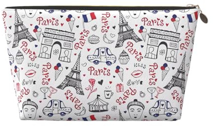 Beauty case da viaggio in pelle color oro, grande, riutilizzabile, con stampa Torre Eiffel, portatile, organizer per cosmetici con cerniera, Oro, taglia unica