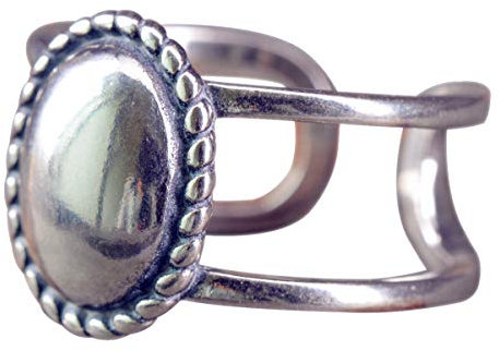 NicoWerk Damen Silberring Spiegel aus 925 Sterling Silber Vintage Geschwärzt Glatt Oval Verstellbar Offen SRI301