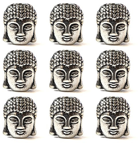 Healifty 20 STÜCKE Legierung Buddha Kopf perlen kleine spirituelle Metall perlen für schmuck Machen Handwerk (antikes Silber)