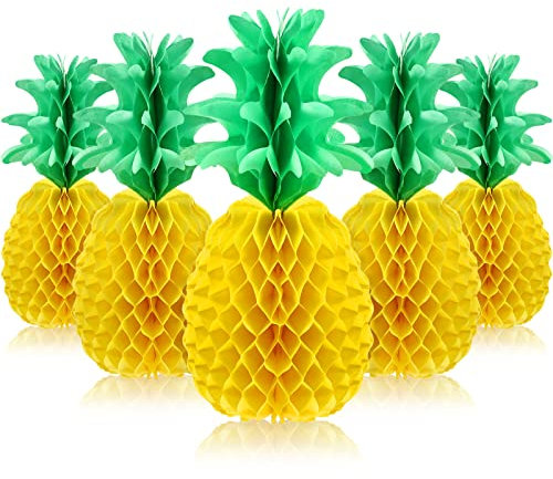Blulu 6 Stück 35,6 cm Ananas-Waben-Tafelaufsätze aus Seidenpapier, Ananas, Tischdekoration, hängende Dekorationen für Tropische Luau, hawaiianischer Dschungel, Partyzubehör