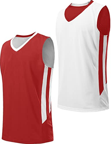 Liberty Imports Youth Boys Reversible Mesh Performance Athletic Basketball Jerseys Blank Team Uniforms for Sports Scrimmage (1 Piece) (Red/Wht, Youth Medium)