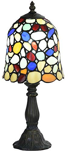 Bieye L30729 Lampada da tavolo in vetro colorato in stile Tiffany con paralume largo 6 pollici, multicolore, alta 15 pollici