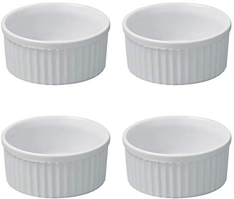 Petits Ramequins Moule verrines Blancs 9x4,5cm Lot de 4 Moules à soufflé pour Muffin pâtisseries Cupcake et crème brûlée Desserts en céramique résistant aux Fortes températures