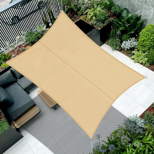 Cool Area Toldo Vela de Sombra Impermeable Rectangular 3x4m Protección UV PES Toldos para Patio Exterior Jardín Terraza-Arena