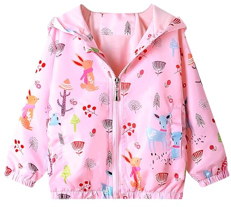 JinBei Fille Blouson Enfant Manteau Capuche Vest Bébé Sweat-Shirt Motif Animal Zipper Poche Veste Pull-Over Longue Manche Imperméables Manteaux Mignon Outwear Printemps Automne Coupe-Vent 1-7 Ans