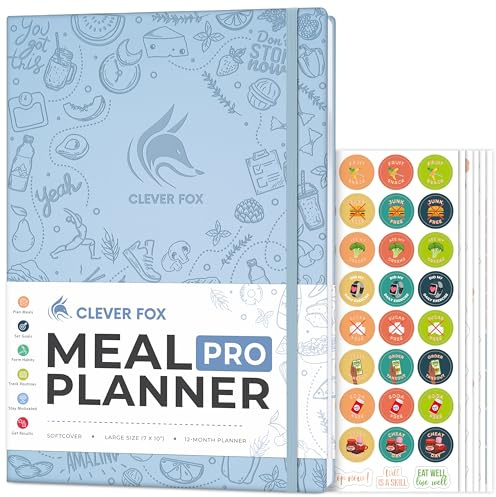 Clever Fox Meal Planner PRO – Weekly Meal Prep Journal with Grocery List & Weigh Loss Tracker – Diet, Fitness & Welness Log Book – Nutrition Diary Notebook – Lasts 12 Months, 7x10” (Light Blue)