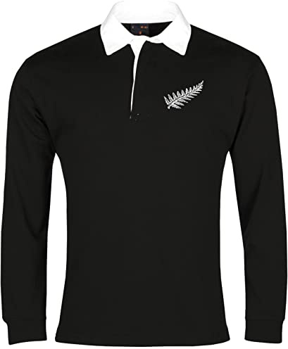 Camiseta de rugby de Old School Football, de manga larga, para Nueva Zelanda, con logo bordado