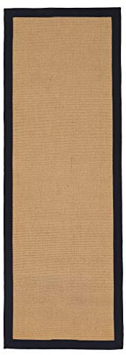 carpetfine Sisalteppich Läufer Naturfarbe 60x180 cm handgewebt mit Bordüre aus Baumwolle in Anthrazit | Rutschfester Flachgewebe Teppichläufer Uni aus Naturfasern für Wohnzimmer, Schlafzimmer