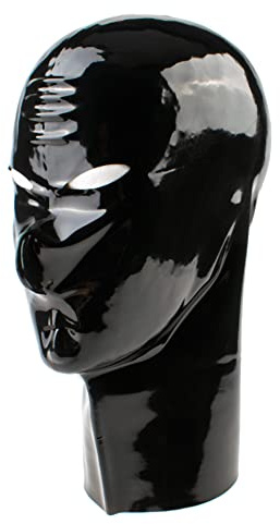 Rubberfashion Maschera di lattice - Cappuccio di lattice con aperture per bocca, naso, occhi per donne e uomini. nero 0,4 mm XL