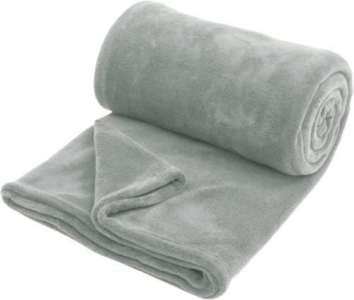 Hafaa Fleece Blanket Sofa Throw - Soft Cosy Fluffy Blankets for Bed/Couch, Warm Single Throws All Season, Silver Grey, 130x150 cm
