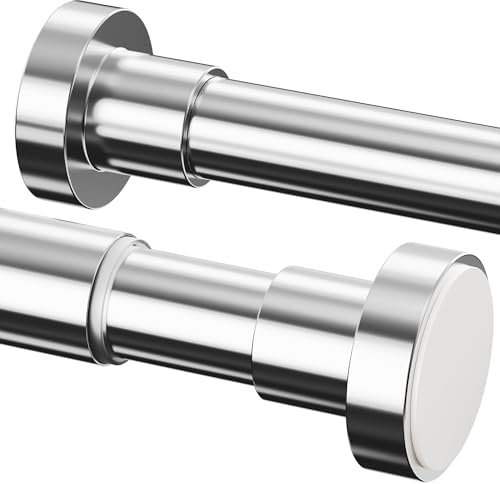 1 Stück Teleskopstange vorhang Ausziehbar Duschstange ohne Bohren Edelstahl Duschvorhangstange ohne Bohren,Vorhangstange für Schrank,Badezimmer,Balkon,Duschvorhang(90-160cm,φ25mm，Helles Silber）