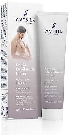 Waysilk | Crema Depilatoria Uomo Intima, Per Corpo e Zone Sensibili, Con Acido Ialuronico e Aloe Vera, Pelle Liscia a Lungo, 150ml