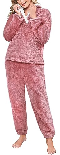 Niwicee Pigiami Due Pezzi da Donna Pigiama Donna Pile Set Invernale in Velluto Super Morbido Set Lounge Sleepwear Sets Sleepwear Soft Accappatoio Winter