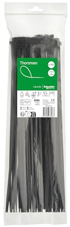 Schneider Electric Thorsman Kabelbinder, 100 Stück, Polyamid, 370x4,8 mm, glatte abgerundete Kanten, selbstsichernd, schwarz, Artikelnummer IMT46423, 1 Packung