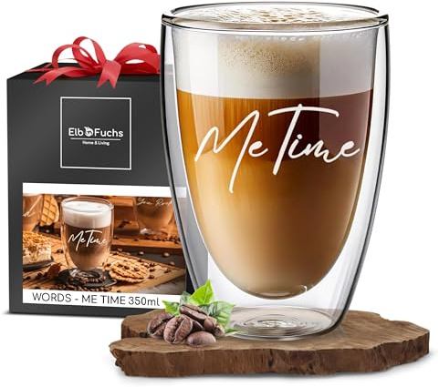 ElbFuchs® Vaso de doble pared para latte macchiato, Me Time, 350 ml, cristal térmico transparente de doble pared, ideal como vasos de capuchino, vasos de café, vasos de té (MeTime)