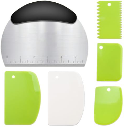 Edelstahl Teigschneider, 6-teiliges Set Teigspachtel aus Teigspachtel, Dough Scraper Card Spatelset für Kuchen Pizza Brotschneiden Küchenbedarf