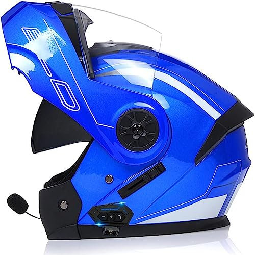 Bluetooth Modulable Casque Moto ECE Homologué Homme Et Femme Flip Up Casque Adulte Moto avec Double Visière Toutes Saisons pour Casque Scooter Casque Integral pour Locomotive