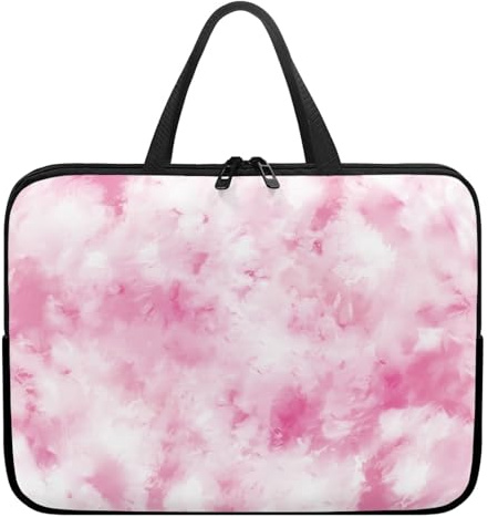 Surwin Laptop Sleeve Case with Handle, Tie Dye Style 3D Print Laptop Sleeve Bag Waterproof Computer Covers for Laptops, Laptop Cover Bag Notebook Laptop Case (17 inch,Pink + White)