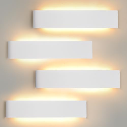 YCZM Applique da Parete Interno 18W,Lampada LED Parete Interni 3000K/4000K/6500K Temperature a tre colori opzionale,Applique LED da Parete Interno 28CM 2160LM,Lampada a Muro 4 Pezzi Bianco