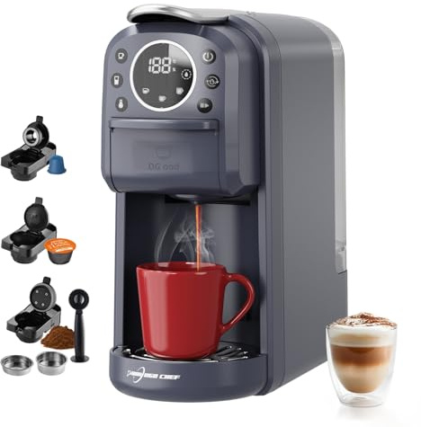 Multi-Capsule Espresso 4in1 Coffee Maker,Single Serve Coffee Machine for Nespresso,Dolce Gusto,ESE Pods & Ground Coffee or Hot Water,Smart & Compact Design in Any Space,20Bar,CM-C05A