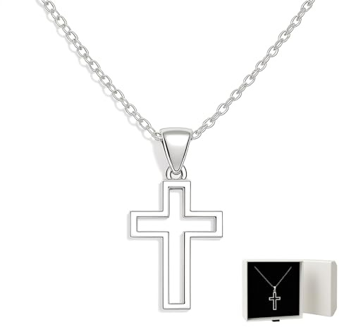 MARIMARSTORE Kvinnor Kors Hängsmycke Kedja 45 cm - Tro Halsband i Rostfritt Stål - Originalgåva med betydelse till mamma, flickvän eller vän - Ingen allergi, ingen rost