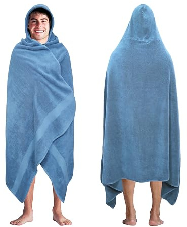 COTTON CRAFT Hooded Hotel Towel – Oversized Extra Large 40 x 80 - Heavyweight 700 GSM Towel with Hood for Adults - 100% Cotton Ringspun Terry Pool Beach Bath Sheet Wrap - Soft Plush Absorbent – Blue