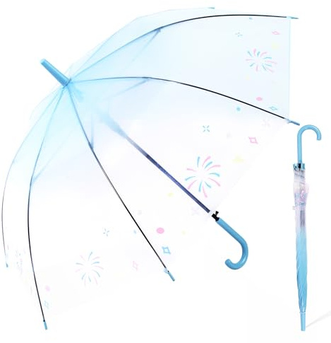 ThreeH Parapluie à bulles transparent pour enfants adultes avec motifs de feux d’artifice romatiques Auvent POE transparent et nervures en fibre de verre incassables