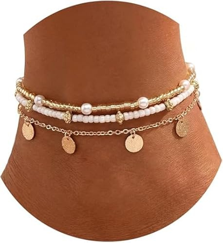 Vristlänk för kvinnor – handgjorda boho färgglada vristlänk armband för kvinnor justerbara dubbla fotkedjor strand vristlänk set tillbehör för kvinnor tonåringar flickor smycken presenter