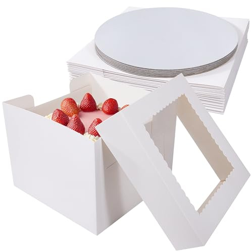 Tunejoy Set di 6 Scatola Torta con Finestra 25,4 x 25,4 x 20,3 cm Scatole per Torte Bianche con Vassoi Catole per Trasporto di Torte Applicabile a L'imballaggio