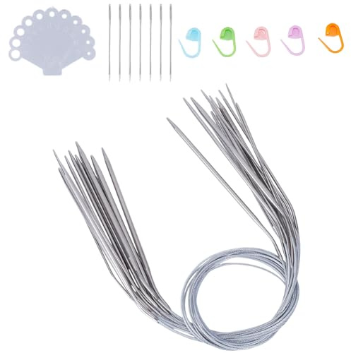 arricraft Set di 12 ferri da maglia circolari in metallo, 60 cm, rotondi, con supporto per marcatori per punto di bloccaggio, per principianti, per lavorare a maglia, calzini, maglioni e cappelli