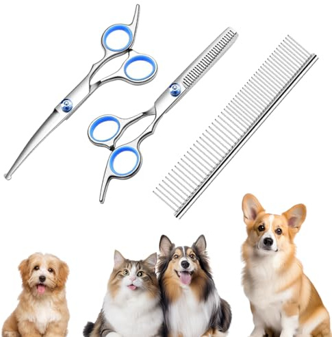 JYNVO 3x Ciseaux Toilettage Chien, Ciseaux de Toilettage Professionnels pour Chiens et Chats en Acier Inoxydable, pour Animaux Domestiques pour Couper les Poils