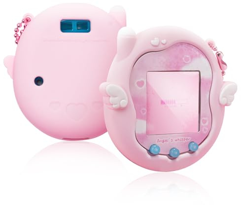 Niedliche Engelsflüster-Silikonhülle für Tamagotchi Uni, Vollständiger Körperschutz mit Deko-Stickern und Acryl-Anhänger - Rosa