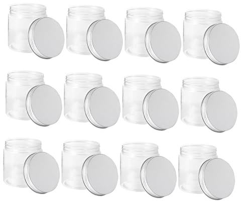 Set di 12 barattoli piccoli da 250 ml con coperchi in vetro e alluminio argentato, contenitori per alimenti, per, marmellata, spezie e uso domestico