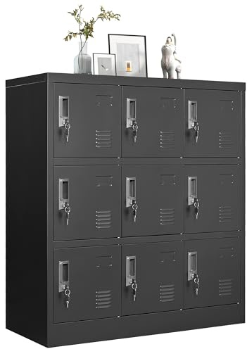 IKIMI Metal Lockers for Employees,Office Storage Locker with 9 Doors Employee Locker with Lock and Card Slot,Steel Staff Locker Storage Cabinet for Gym Home Office School Garage,Assembly Required