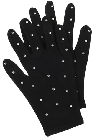 BUGUUYO Guantes de Patinaje Artístico en Tejido Elástico Negro Antideslizante con Decoración de Gemas de Imitación para Jóvenes en Actuaciones y Entrenamientos
