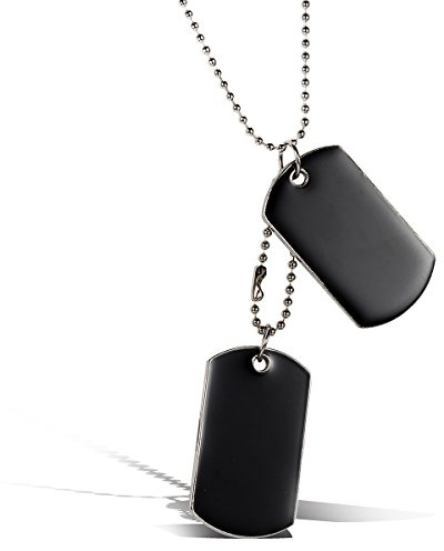 JewelryWe Smycken herr halsband med gravyr, 2 militära identitetsbricka arméstil hundbricka hänge med 80 cm kedja, svart-silver, Metallegering, rostfritt stål