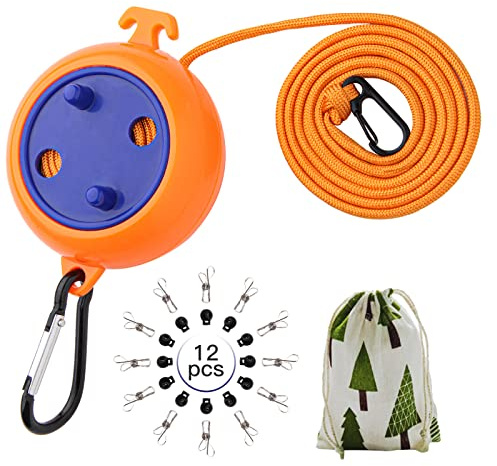 Portable Travel Clothesline, 33ft Camping Clothes line with Clothespins