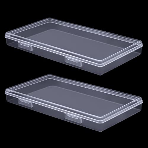 Qualsen 2 Pack Plastic Storage Craft Boxes with Lids Clear Small Case Containers for Small Items, Beads, Cards, Photos, Accessories, 19.5 x 10.5 x 2.3 cm