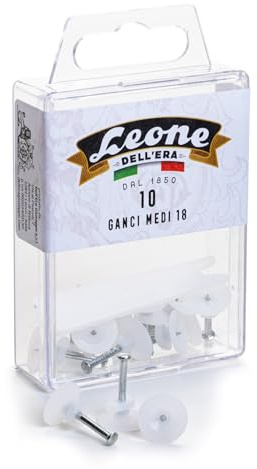 Leone Dell'Era 10 Ganci medi appendere quadri con chiodi in acciaio temprato - Scatola appendibile - Made in Italy, Bianco
