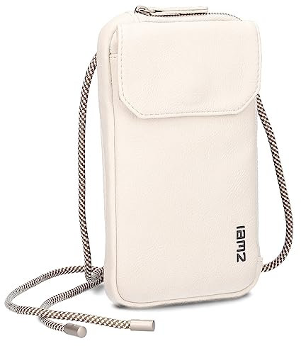 Zwei Handytasche zum Umhängen Mademoiselle.M MP30 Smartphone-Etui & Geldbörse 2-in-1, umlaufender Reißverschluss, längenverstellbarer Riemen, Mini-Handtasche 19 x 10 x 3 cm (Off-White)