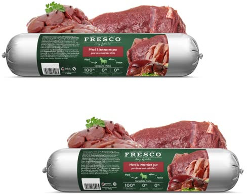 FRESCO Dog Barf Hundewurst schnittfest Pferd Pur I 2 x 400g | Hypoallergenes Hundefutter 100% Fleischanteil | Nassfutter für Hunde mit praktischer Portionierung | Aus Deutschland