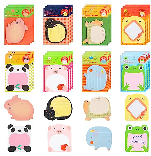 640 Fogli Blocchetti Memo Adesivi, 32 Bloc Mini Note Adesive Animali Carini Regali per Studenti Bambini, Sticky Notes Adesive Colorati per Ufficio, Scuola