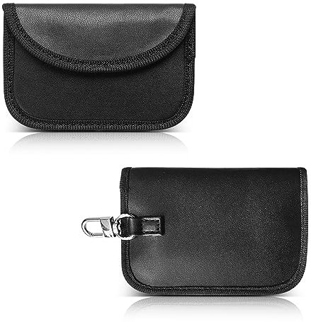 Keyless Go Schutz Autoschlüssel, 2 Stück Leder RFID Blocker Schlüsseletui Schutz Keyless Hülle Autoschlüssel Signalblockierungstasche Faraday Taschen Schlüsseltasche (Schwarz)